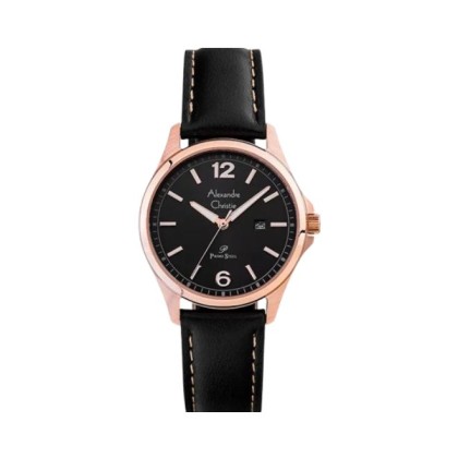 Alexandre Christie ALCW1029LDLRGBA Black Leather Strap Women Watch